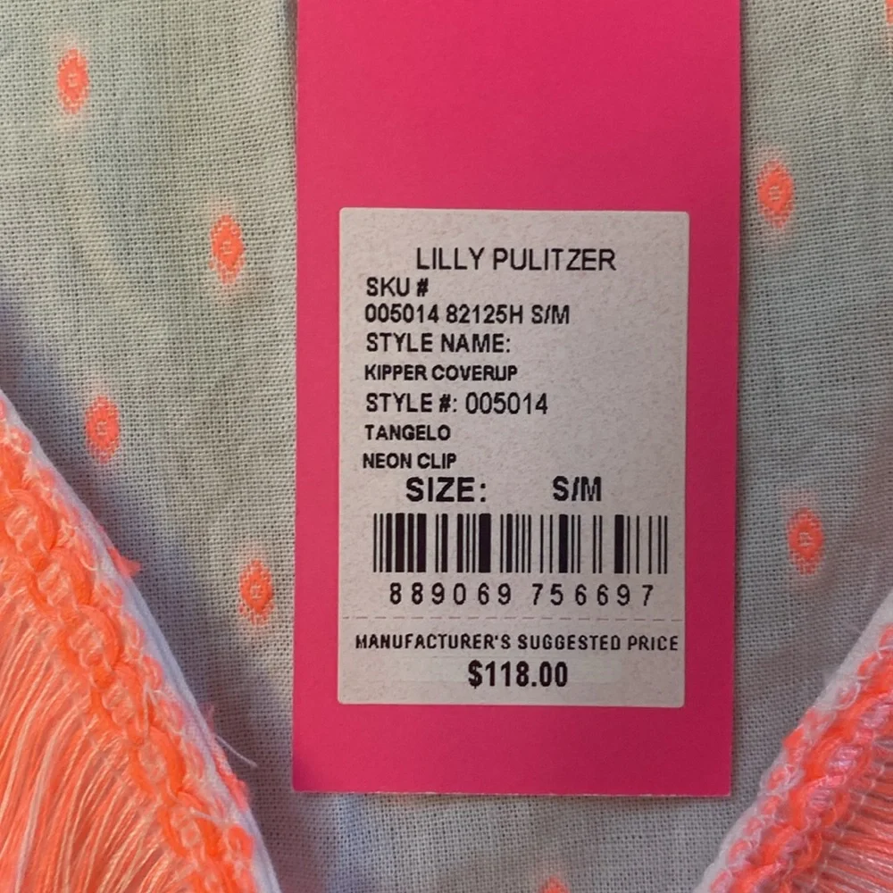Lilly Pulitzer Kipper Coverup, NWT, Size S/M, Neon Clip, Tangelo, Coral & White - Picture 4 of 8